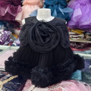 Premium Black Birthday Baby Dress with Elegant Rose Design and Ruffle Tulle - Kiddleplace BD