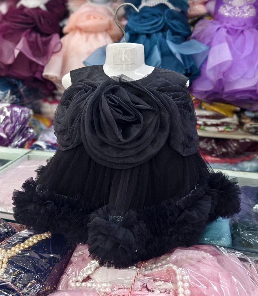 Premium Black Birthday Baby Dress with Elegant Rose Design and Ruffle Tulle - Kiddleplace BD