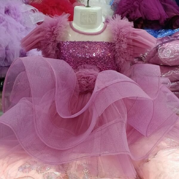 Premium Purple Birthday Baby Dress with Sequin Bodice and Tulle Ruffles - Kiddleplace BD