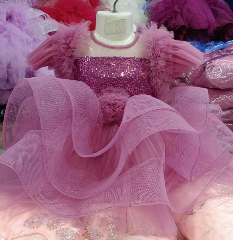 Premium Purple Birthday Baby Dress with Sequin Bodice and Tulle Ruffles - Kiddleplace BD