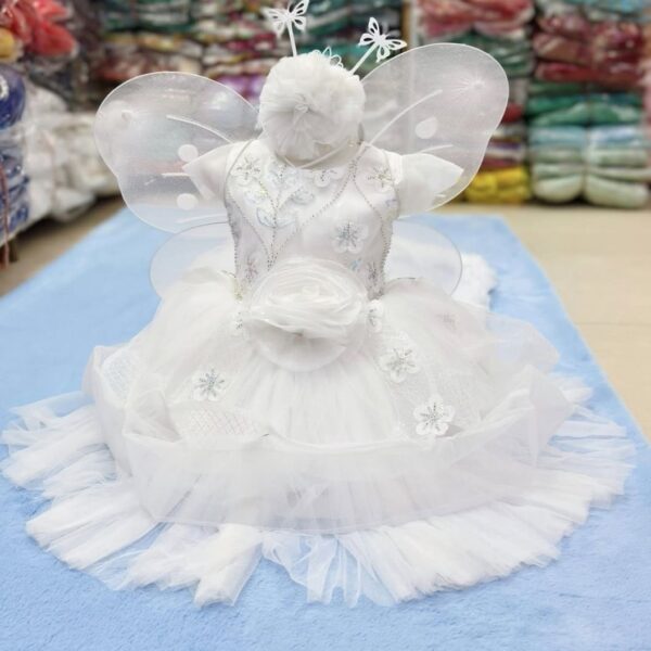 Beautiful Pori Party Dress for Baby Girl Price in BD White Fairy Style Birthday Baby Dress with Wings and Headband for Girls - Kiddleplace