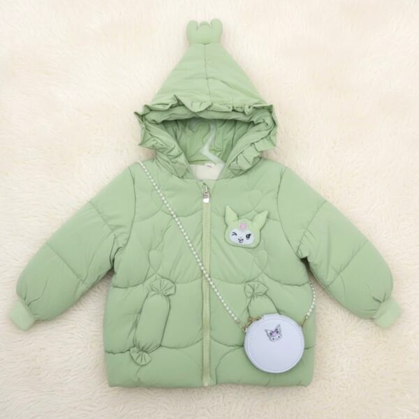 Girls' Cute Mint Green Bunny Hood Winter Jacket