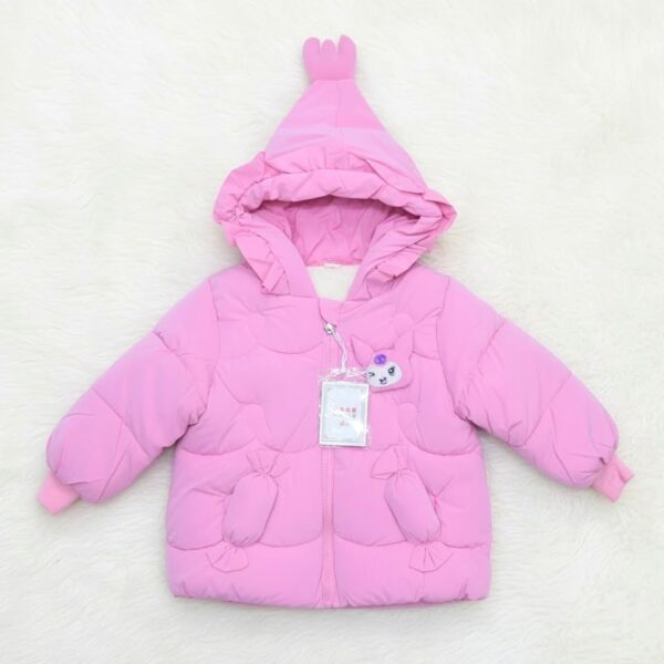 Girls' Warm Quilted Jacket with Bunny Ear Hood Design
