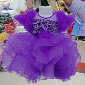 Premium Purple Birthday Baby Dress with Shiny Pearl Bodice and Ruffle Tulle - Kiddleplace