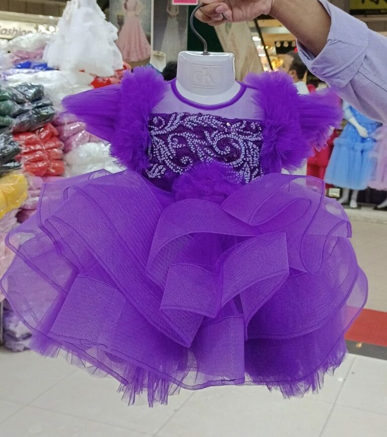 Premium Purple Birthday Baby Dress with Shiny Pearl Bodice and Ruffle Tulle - Kiddleplace