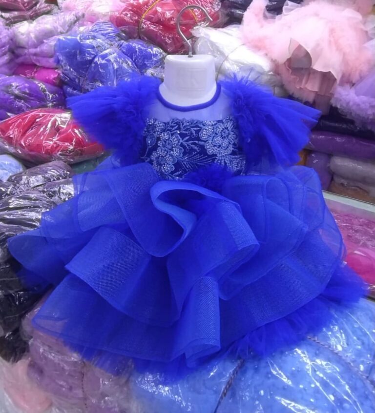 Electric Blue Baby Dress with Floral Embroidery and Layered Tulle Party Wear - Kiddleplace