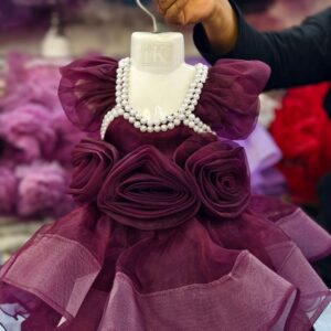 Premium Maroon Baby Dress with Pearl Neck and Rose Accents for Party - Kiddleplace