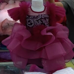 Smiley Star Maroon Baby Dress and Ruffle Party Outfit for Kids - Kiddleplace