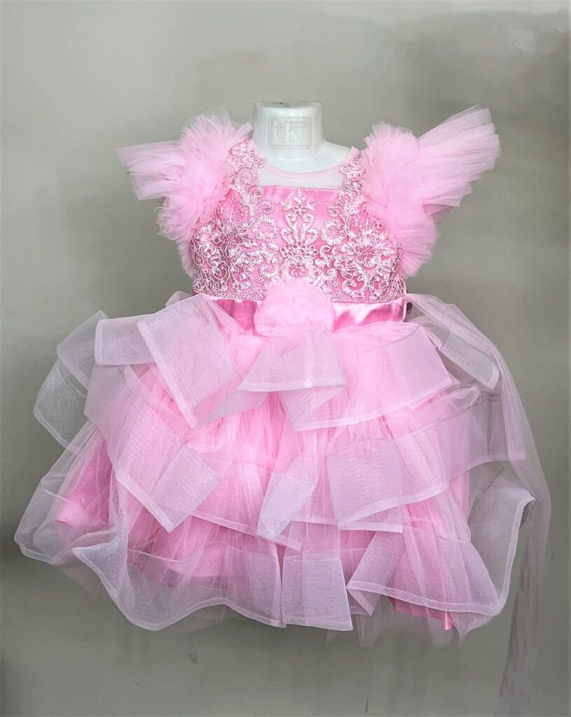 Tiny Princess Pink Baby Dress for Outing and Party Wear - Kiddleplace