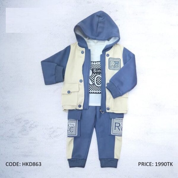 Baby Boy 3-in-1 Stylish Hooded Jacket, T-Shirt & Jogger Set