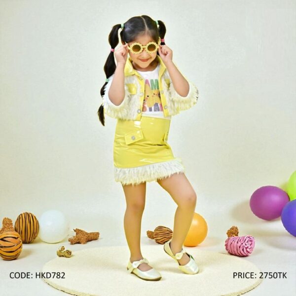 Designer Yellow Faux Fur & Skirt Set