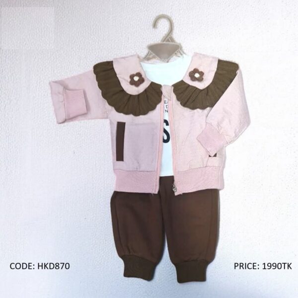 Girls' Ruffled Collar Flower Appliqué 3-Piece Set