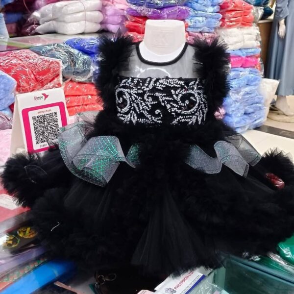 Premium Black Baby Dress Party Gown with Silver Embroidery and Layered Net - HKD892 - Kiddleplace