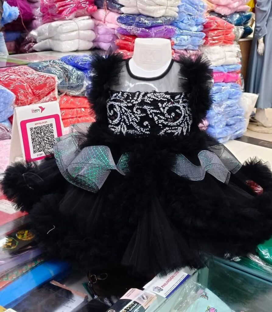 Premium Black Baby Dress Party Gown with Silver Embroidery and Layered Net - HKD892 - Kiddleplace