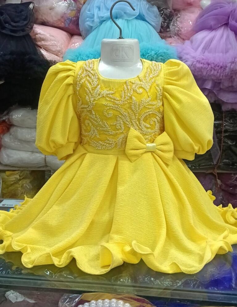 Premium Bright Yellow Baby Girl Party Dress and Gown - HKD882 - Kiddleplace