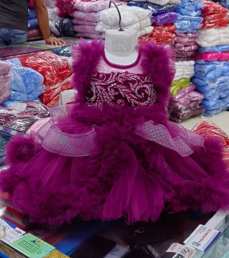 Premium Deep Magenta Baby Dress Party Gown with Silver Embroidery and Layered Net - HKD894 - Kiddleplace