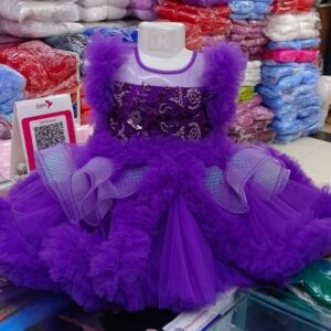Premium Deep Purple Baby Dress Party Gown with Sequin Embroidery and Ruffled Layered Net - HKD896 - Kiddleplace