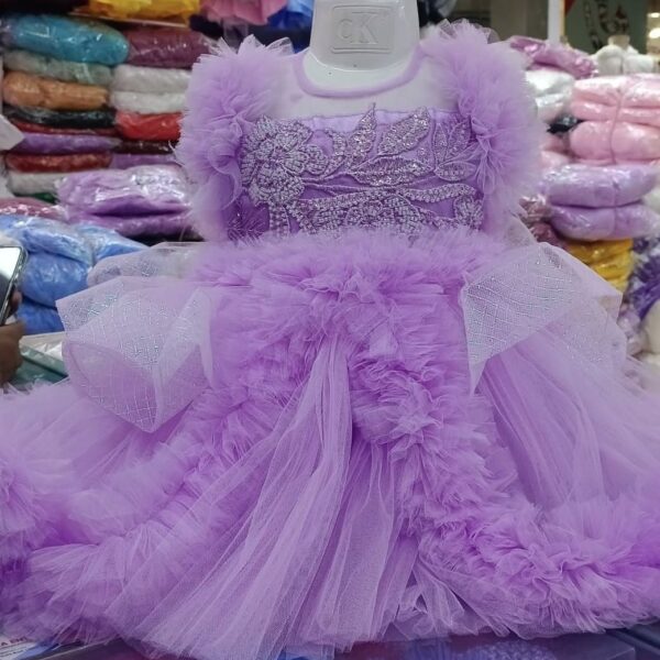 Premium Lavender Purple Baby Dress Party Gown with Floral Embroidery and Glittery Layered Net - HKD891 - Kiddleplace