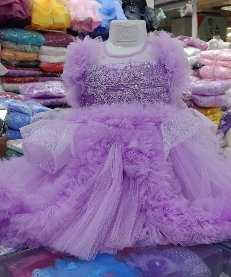 Premium Lavender Purple Baby Dress Party Gown with Floral Embroidery and Glittery Layered Net - HKD891 - Kiddleplace