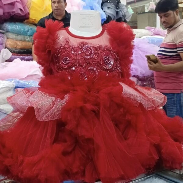 Premium Maroon Red Baby Girl Party Gown with Pearl Embroidery - HKD885 - Kiddleplace