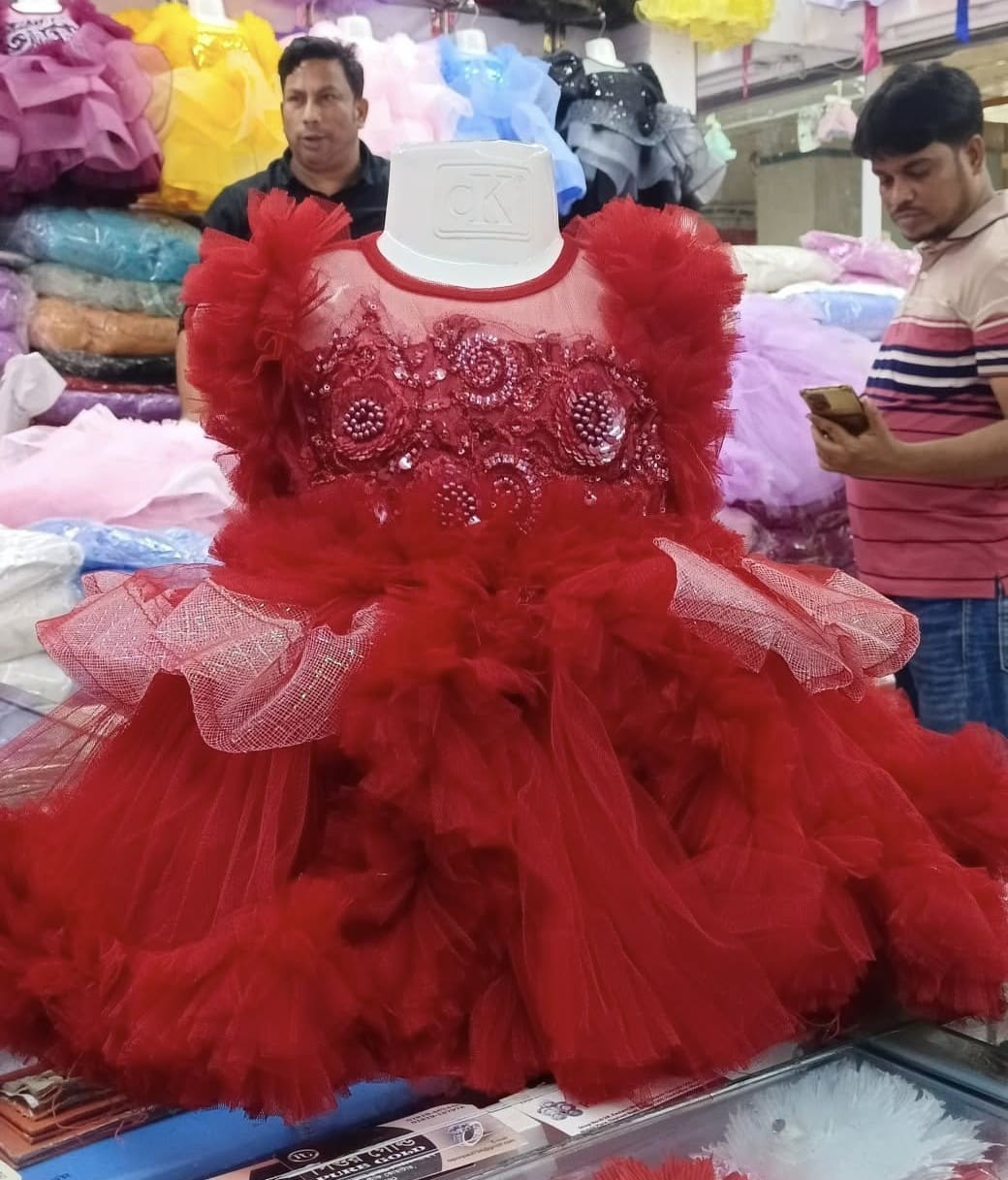 Premium Maroon Red Baby Girl Party Gown with Pearl Embroidery - HKD885 - Kiddleplace