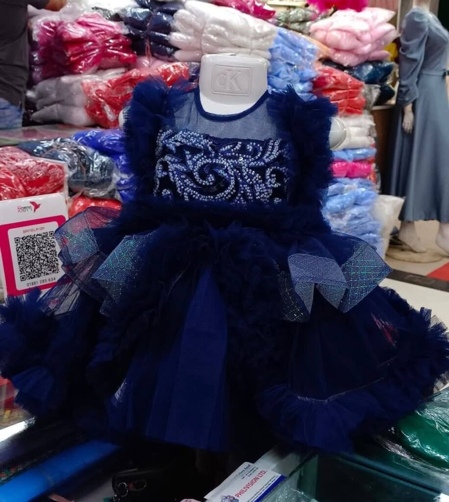Premium Navy Blue Baby Dress Party Gown with Silver Embroidery and Layered Net - HKD888 - Kiddleplace