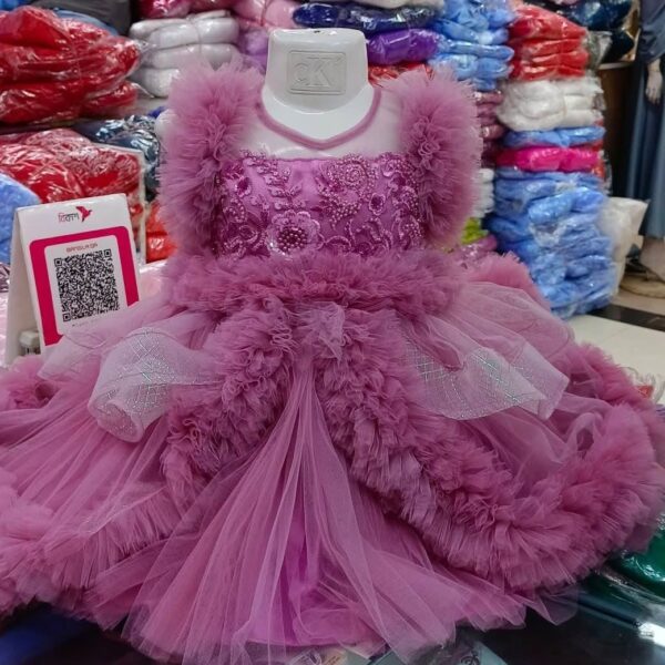 Premium Purple Magenta Baby Dress Party Gown with Pearl Embroidery and Layered Net - HKD889 - Kiddleplace