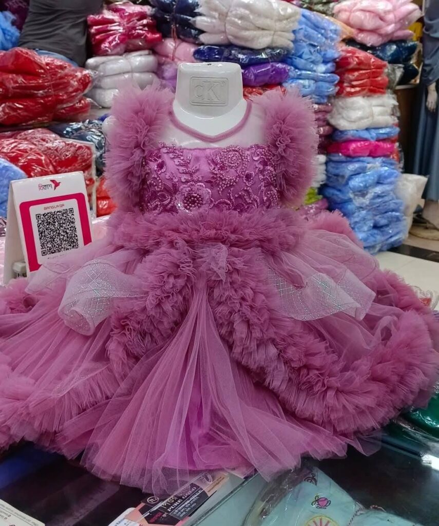 Premium Purple Magenta Baby Dress Party Gown with Pearl Embroidery and Layered Net - HKD889 - Kiddleplace
