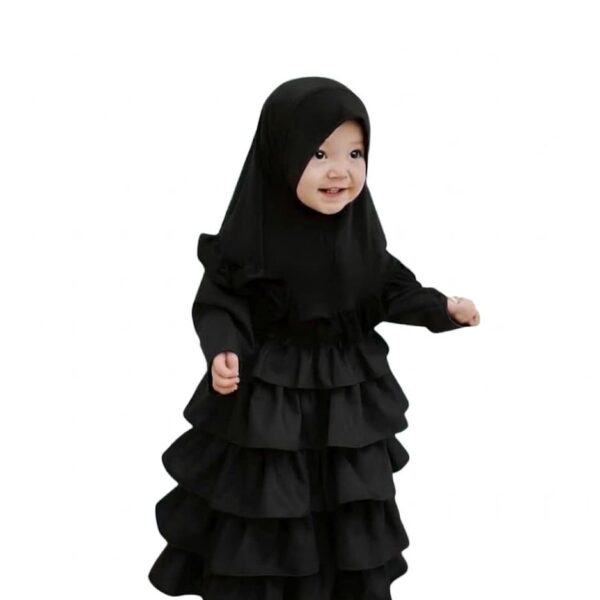 Black Layered Baby Borka and Hijab Set for Girls
