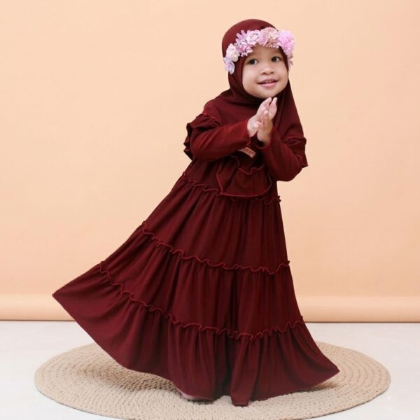 Maroon Layered Baby Girl Borka with Flower Hijab Set