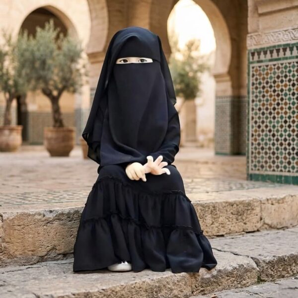 Premium Black Baby Niqab Borka Set for Girls