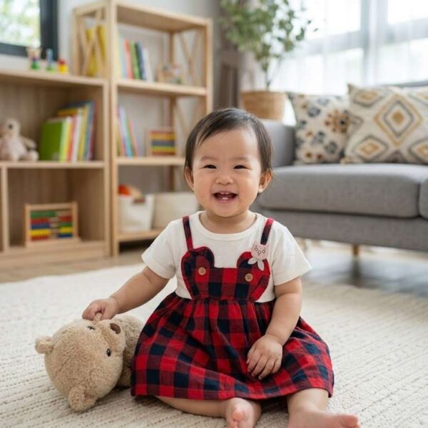 Adorable Red & Navy Blue Plaid Checkered Dress for Toddler Girls